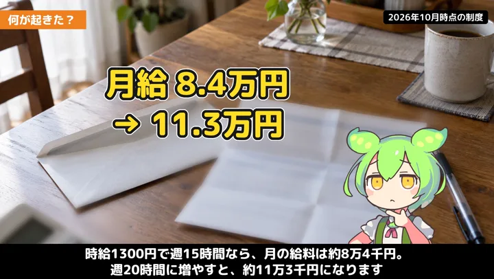 週20時間に増やすと、何を確認する?の動画の場面5:ずんだもんが話す場面