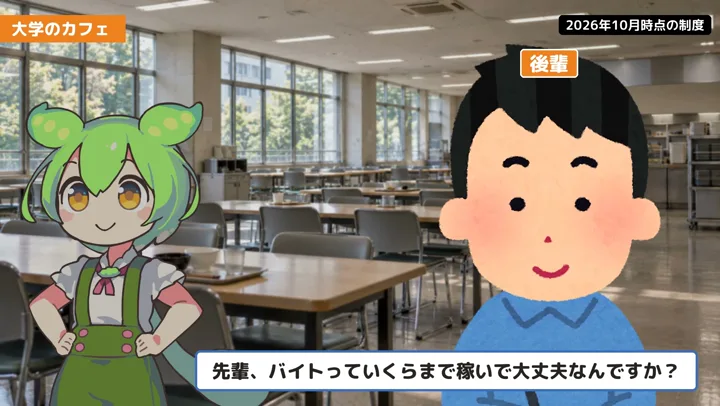 大学生は150万円・159万円?扶養の数字を分けて見るの動画の場面1:後輩が話す場面