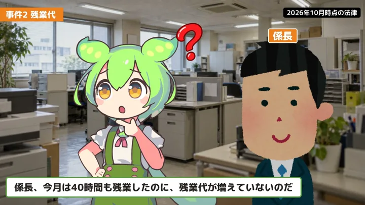 固定残業代があっても、超えた分は別に見るの動画の場面1:ずんだもんが話す場面