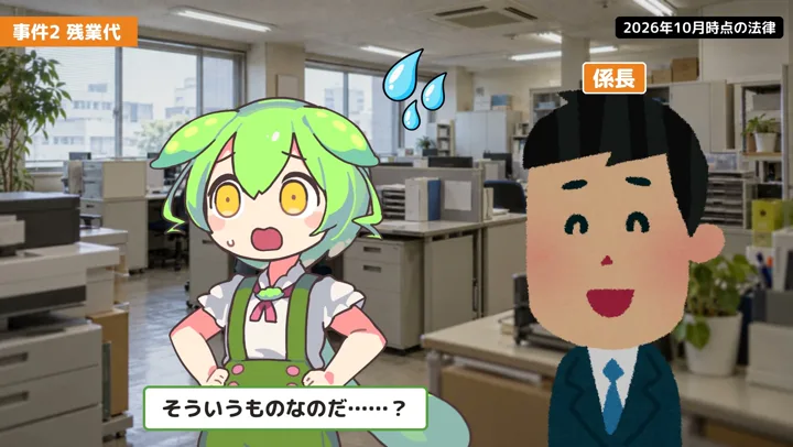 固定残業代があっても、超えた分は別に見るの動画の場面3:ずんだもんが話す場面