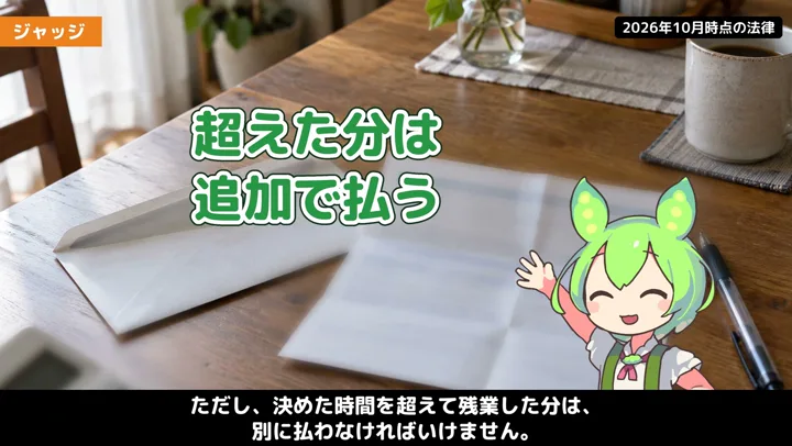 固定残業代があっても、超えた分は別に見るの動画の場面4:ナレーションが話す場面