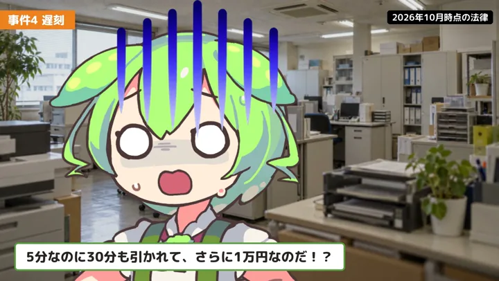 5分の遅刻で30分分と罰金1万円?の動画の場面3:ずんだもんが話す場面