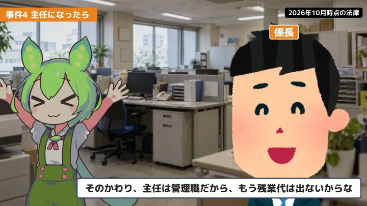 残業代の動画の場面2：係長が話す職場の場面
