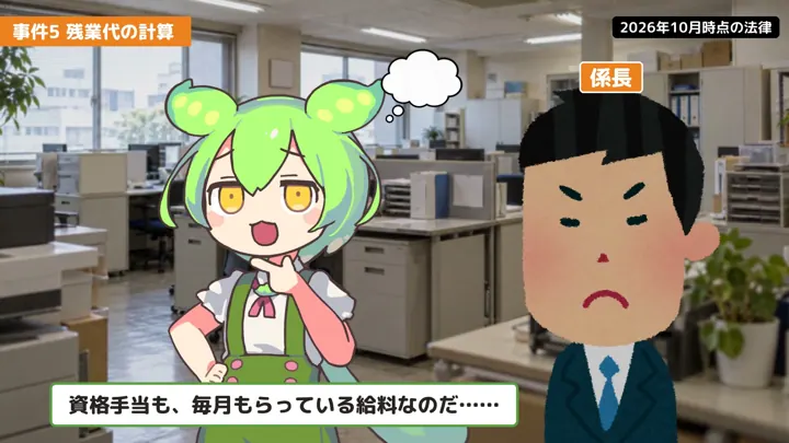 残業代の動画の場面3：ずんだもんが話す職場の場面