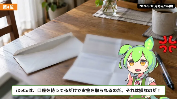 iDeCoは手数料で損?節税と一緒に見るの動画の場面2:ずんだもんが話す場面