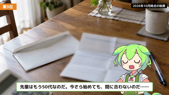 50代・60代からでは遅い?受け取り時期を見るの動画の場面2:ずんだもんが話す場面