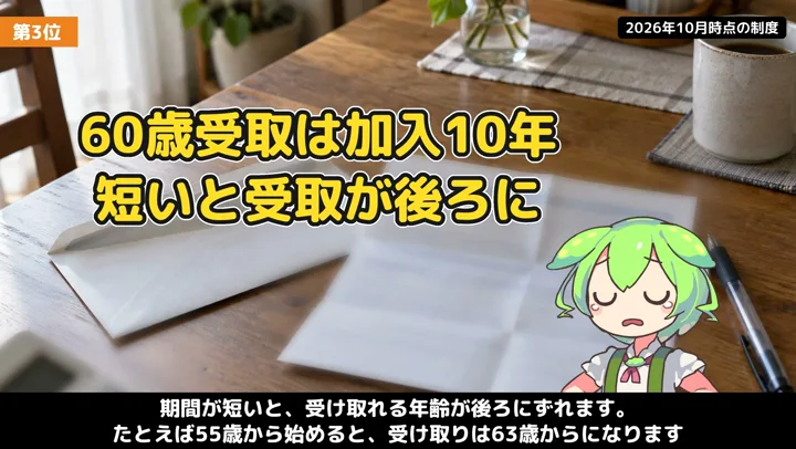 50代・60代からでは遅い?受け取り時期を見るの動画の場面4:ナレーションが話す場面