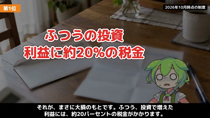 NISAは税金で損?利益への課税を比べるの動画の場面3:ナレーションが話す場面