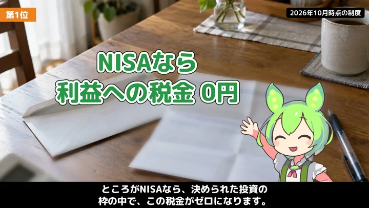 NISAは税金で損?利益への課税を比べるの動画の場面4:ナレーションが話す場面