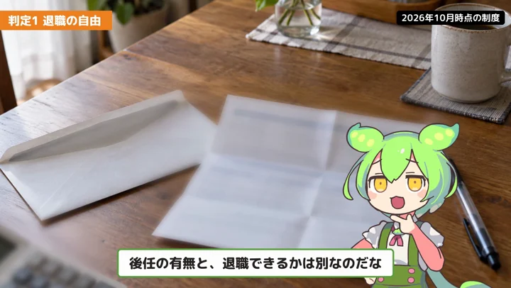後任が決まるまで辞められない?契約書から確かめるの動画の場面5:ずんだもんが話す場面