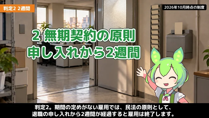 会社が許すまで待つ?退職の「2週間」の原則の動画の場面4:ナレーションが話す場面